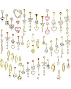 Stainless Steel Gold Belly Piercing Set 14G Butterfly Belly Button Ring Bulk Sexy Navel Piercing Bar Pack Pearl Belly Ring Lot