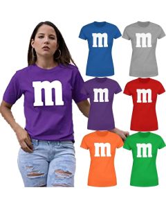 Letter M Halloween Costumes T-Shirt M Chocolate Candy Halloween Team Costume Women Ropa Plus Size Mujer Top Short Sleeve Blouses