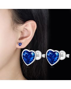 New in 925 Sterling Silver Heart Blue Crystal Stud Earrings For Women Wedding Fine Jewelry Accessories