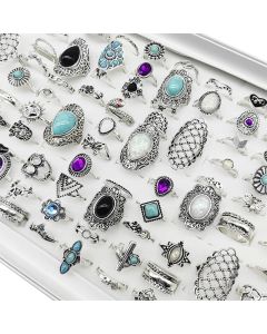 50pcs/Lot Wholesale Vintage Exaggerate Big Water Drop Finger Rings for Women Purple Crystal Oval Opal Stone Bear Acrylic Jewelry