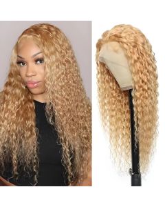 Honey Blonde 200% Full 13x4 13x6 HD Lace Front Wig for Women Remy Human Hair Deep 4x4 Closure 30 Wig 27#Light Brown Color Water