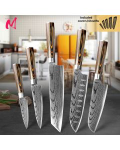 Kitchen Knife Chef Knives Japanese 7CR17 440C High Carbon Stainless Steel Imitation Damascus Sanding Laser Knife