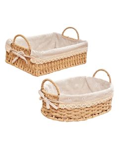 Woven Storage Baskets Kitchen Organizer Handwoven with Handles Cosmetic Box for Breakfast Fruit Bedroom Bathroom Home Decorative