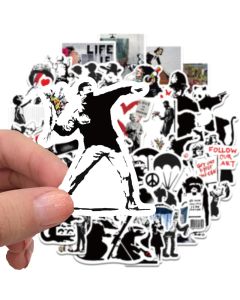 67PCS Banksy Sculptures Flower Thrower Stickers Cool Street Art Graffiti Decals for Luggage Laptop Skateboard Phone Bicycle