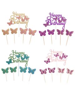 13pcs Pink Butterfly Cupcake Toppers Happy Birthday Cake Decorations Girls Birthday Party Decorations Baby Shower Supplies