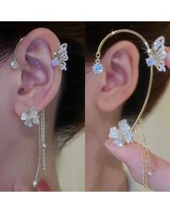 Korean Gold Silver Color Crystal Butterfly Ear Clip For Women Sparkling Rhinestone Ear Cuff Sweet Clip Earrings Wedding Jewelry