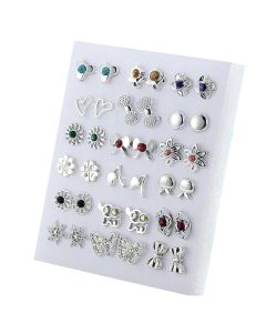 18 Pairs Colorful Rhinestone Hollow Flower Animal Mix Style Plastic Stud Earrings Set For Women Girls