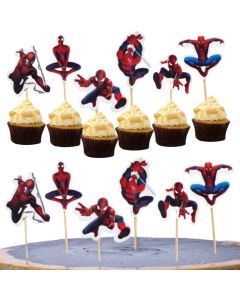 24Pcs Spiderman Cake Decorations Kids Boy Favor Party Cake Topper Decorates Baby Shower Superhero Cupcake Toppers Decor Supplies