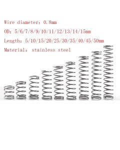 20pcs/Lot 0.8mm Stainless Steel Micro Small Compression Spring OD 5/6/7/8/9/10/11/12/13/14/15mm Length 5mm to 50mm