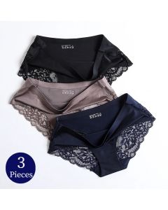TrowBridge 3PCS/Set Women's Panties Exquisite Lace Underwear Sexy Lingerie Big Size Sweet Silk Satin Briefs Soft Cozy Underpants