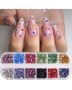 12 Grid Shimmering Crystal Nail Art Rhinestones - Flatback Gemstones for Versatile Decoration - Adorns Nails Shoes Makeup Bags