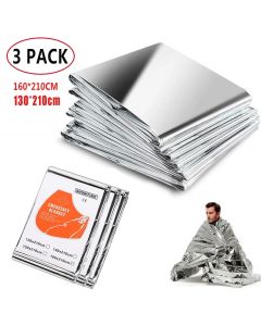 3 Pack Emergency Blanket 160*210cm Survival First Aid Thermal Mylar Space Blanket Silver for Camping Hiking Exploration