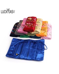 Retro Embroidery Travel Jewelry Organizer Roll Foldable Jewelry Case For Journey-Rings Necklaces Jewellery Storage Bag