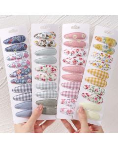 10Pcs/Set Newborn Print Cotton Alloy Hair Bow Snap Clips Fabric Plaid Hairpins Girl Kid Headwear Baby Hair Accessories Wholesale