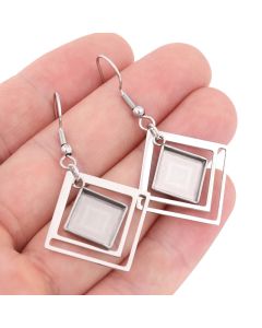 10pcs Stainless Steel 10mm Square Cabochon Earring Base Setting Blanks With Hoops Diy Ear Hooks Findings For Jewelry Making
