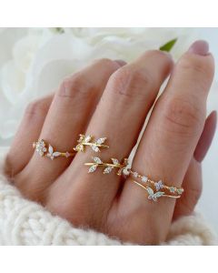 FNIO Fashion Crystal Leaves Rings for Women Girl Butterfly Flower Rings Set Birthday Gifts Jewelry