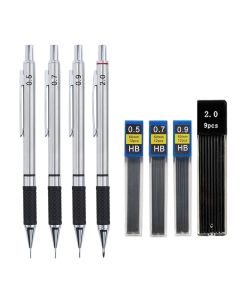 Metal Mechanical Pencil set with pencil grip Leads Art Drawing Student Office Supplies 0.5/0.7/0.9/2.0mm Automatic Pencil