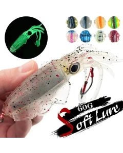 ZUKIBO Soft Squid Bait Fishing Trolling Lure Octopus Head Jigs 60g Luminous UV Squid Jig for Deep Sea Boat Fishing Wobblers Bait