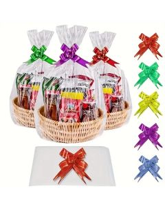20/50 piece large clear cellophane bag with bow for basket and gift wrap christmas decoration