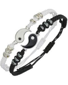 2 PC Jewelry Set Couple Black White Tai Chi Bracelet Rope Adjustable Chain Set Simple Style Daily Wear Jewelry