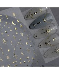 3D Gold Sun/Moon/Star Bronzing Nail Art Sticker 8*10cm Laser Star Moon Design Nail Decal Gold Silver Self-Adhesive Slider &*&