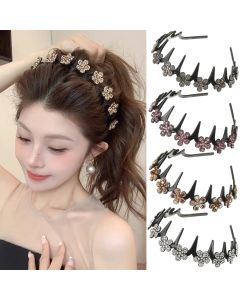 Flower Rhinestone Wave Hairband Headbands Hair Hoops Women Korean Retro Hair Hoops Face Wash Hairpin Fluffy Texture Toothed Comb
