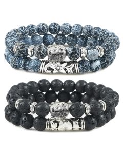 2pcs/set Buddha Head Bracelet for Women Men Natural Tiger Eye Lava Stone Yoga Beads Distance Bracelets Charm Couple Jewelry Gift