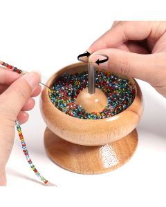 1 Set Wooden Spin Beading Tools Beads Storage Bowl Kit with Needle for DIY Bracelet Neckalce Jewelry Craft Beading Supplies