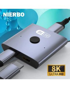 NIERBO 8K Bi-Directional HDMI 2.1 Switch Splitter 2 in 1 Out Ultra HD 4K@120Hz 8K@60Hz 48Gbps Aluminum HDMI Hub for PS5 Xbox