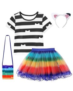 Gabby Dollhouse Cartoon Children Black And White Stripe T-Shirt+Skirt+Bag Sets Kids Carnival Gabby Cats Costume Party Outfits 8Y