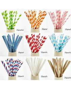 25Pcs Colorful Disposable Paper Straws Pink Blue Drinking Straws Juice for Kid Birthday Wedding Party Decor Supplies Baby Shower