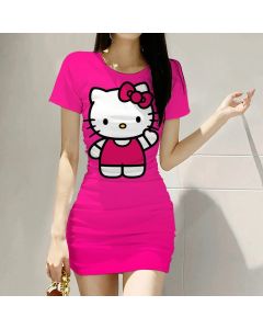 Hello Kitty Summer Dress 2024 Cartoon Sexy Nightclub Short-sleeved Dress Women's Tight Crewneck Dress Kawaii Body Dress Ladies