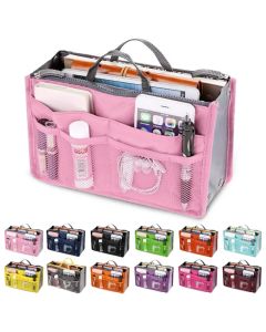 Women Cosmetic Organizer Bag Nylon Travel Insert Organizer Handbag Foldable Large Capacity Insert Bag Liner Makeup Tote