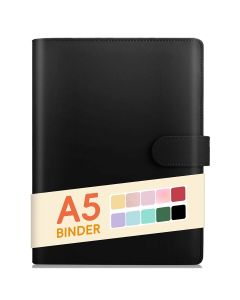 A5 Binder PU Leather 6-Ring Notebook Binder Cover for A5 Filler Paper, Refillable A5 Personal Planner Binder with Magnetic