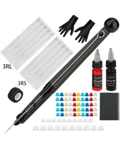 1 Set Hand Poke Pen and Stick Tool Tattoo Needle Holder 15ml black and redTattoo Ink Cup Pigment Glover Grommet Bandage Kit