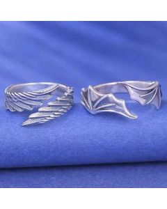 2 Pcs/set Punk Angel Demon Wing Couples Rings for Women Retro Silver Color Feather Open Ring Wedding Jewelry Valentine's Gift